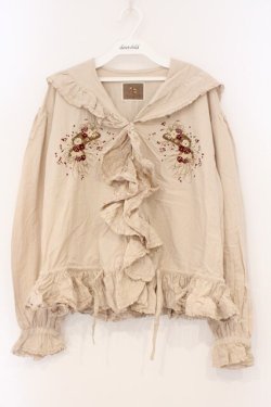 画像1: KETTY / 刺繍入りギンガムブラウス  ベージュ O-26-03-03-083-EL-BL-IG-OS