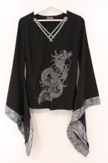 画像1: Qutie Frash / クロス着物T  ブラック×シルバー O-26-03-03-091-QU-TO-IG-OS (1)