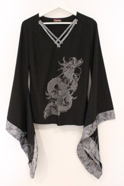 画像1: Qutie Frash / クロス着物T  ブラック×シルバー O-26-03-03-091-QU-TO-IG-OS