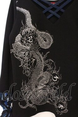 画像2: Qutie Frash / インナーT  ブラック×ブルー矢絣 O-26-03-03-092-QU-TO-IG-OS