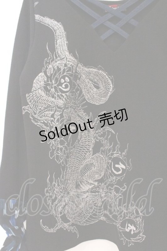 画像2: Qutie Frash / インナーT  ブラック×ブルー矢絣 O-26-03-03-092-QU-TO-IG-OS (2)