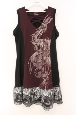 画像1: Qutie Frash / クロスチュニックワンピ  ワイン×ブラック O-26-03-03-096-QU-OP-IG-OS