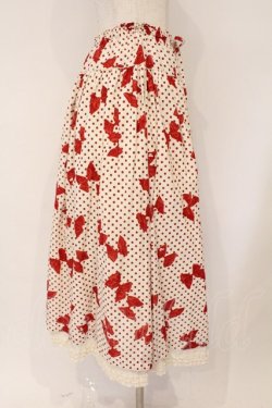 画像4: PINK HOUSE / 水玉りぼんプリントスカート  アイボリー×アカ O-26-03-03-013-LO-SK-OW-OS