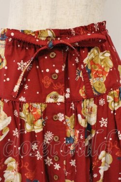 画像2: PINK HOUSE / 三つ子のくまの冬支度プリントスカート  アカ O-26-03-03-014-LO-SK-OW-OS