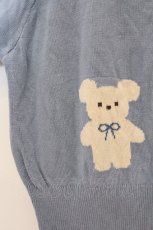 画像2: axes femme kawaii / クマ柄半袖ニットカーディガン  ブルー O-26-03-03-018-AX-TO-IG-OS (2)