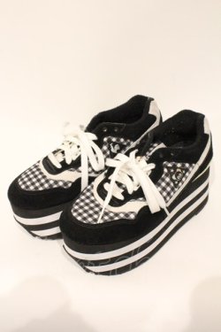 画像1: Candy Stripper / PEPE GINGHAM HIGH SOLE SNEAKERS 24cm ブラック O-26-03-04-037-PU-SH-IG-OS