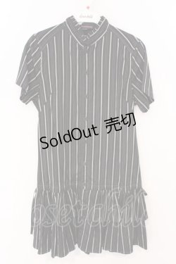 画像1: ALGONQUINS / ストライプ裾フリルシャツワンピース  ブラック O-26-03-04-043-AL-OP-IG-OS