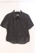 ALGONQUINS / ストライプ半袖ブラウス  ブラック O-26-03-04-051-AL-BL-IG-OS