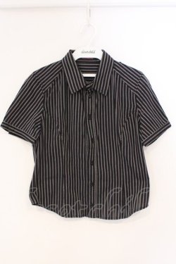 画像1: ALGONQUINS / ストライプ半袖ブラウス  ブラック O-26-03-04-051-AL-BL-IG-OS
