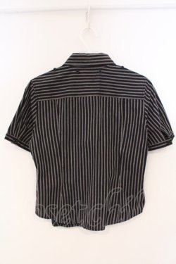 画像2: ALGONQUINS / ストライプ半袖ブラウス  ブラック O-26-03-04-051-AL-BL-IG-OS