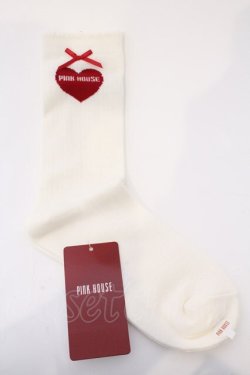 画像1: PINK HOUSE / ロゴ入りハートモチーフソックス  アイボリー O-26-03-04-004-LO-ZA-OW-OS