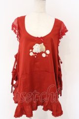 PINK HOUSE / 幸見うさぎ柄ローンタブリエ  アカ O-26-03-06-033-LO-TO-IG-OS