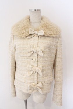 画像1: PINK HOUSE / ファー使いファンシーツイードジャケット  キナリ系 O-26-03-06-035-LO-JA-IG-OS