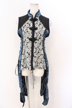 画像1: Qutie Frash / チャイナロングベスト  ブラック×ブルー O-26-03-06-038-QU-JA-IG-OS