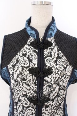 画像2: Qutie Frash / チャイナロングベスト  ブラック×ブルー O-26-03-06-038-QU-JA-IG-OS