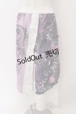画像1: Qutie Frash / 和柄ロングスカート  ホワイト×パープル O-26-03-06-055-QU-SK-IG-OS