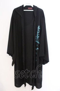 画像1: Deorart / 着物袖 フードつきロングカーディガン(百目鬼) F ブラック×ブルー O-26-03-06-059-PU-OP-IG-OS