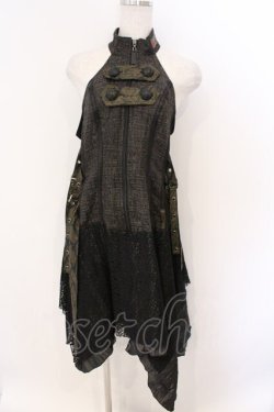 画像1: Qutie Frash / ミリタリーホルターワンピース  ブラック×カーキブラウン O-26-03-06-061-QU-OP-IG-OS