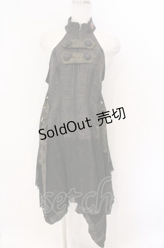 画像1: Qutie Frash / ミリタリーホルターワンピース  ブラック×カーキブラウン O-26-03-06-061-QU-OP-IG-OS (1)