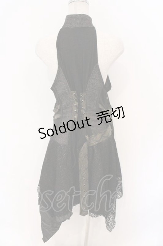 画像2: Qutie Frash / ミリタリーホルターワンピース  ブラック×カーキブラウン O-26-03-06-061-QU-OP-IG-OS (2)