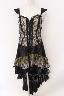 画像1: Qutie Frash / コルセット風キャミワンピース  ブラック×ゴールド O-26-03-06-062-QU-OP-IG-OS