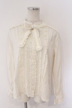 画像1: PINK HOUSE / はしごレースリボンブラウス  アイボリー O-26-03-06-070-LO-BL-IG-OS