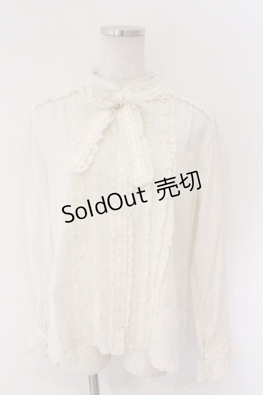 画像1: PINK HOUSE / はしごレースリボンブラウス  アイボリー O-26-03-06-070-LO-BL-IG-OS (1)