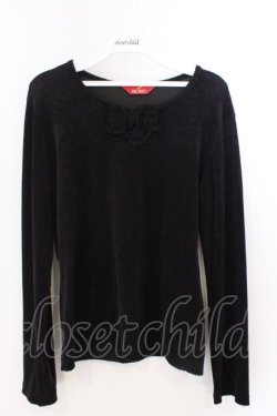 画像1: PINK HOUSE / リボン使いベロアプルオーバー M クロ O-26-03-06-016-LO-TO-OW-OS