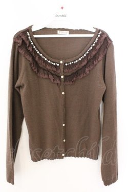 画像1: axes femme / パール使いニットカーディガン M ブラウン O-26-03-06-021-AX-TO-OW-OS