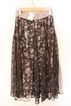 画像3: axes femme / 薔薇柄チュール×レース重ねスカート F ブラウン O-26-03-06-030-AX-SK-OW-OS