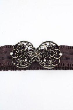 画像1: axes femme / 立体バラ×蝶ゴムベルト  ブラウン×ゴールド O-26-03-07-043-AX-ZA-IG-OS