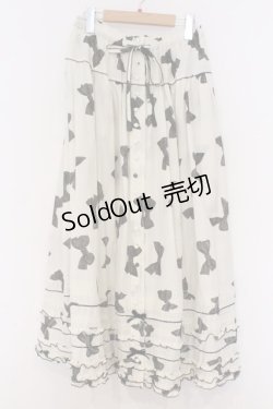画像1: PINK HOUSE / ベルベットリボンプリントスカート  シロ O-26-03-07-1045-LO-SK-OW-OS