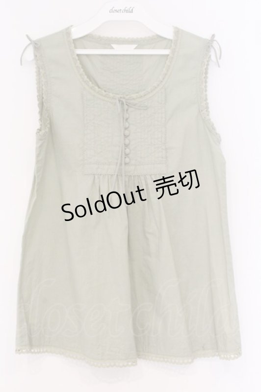 画像1: PINK HOUSE / はしごレース使いノースリーブローンブラウス  グリーン O-26-03-07-1052-LO-BL-OW-OS (1)