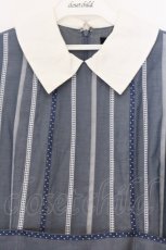 画像2: Jane Marple / Ribbon stripe jacquardのパプリックドレス M ブルーグレー O-26-03-07-1067-JM-OP-OW-OS (2)