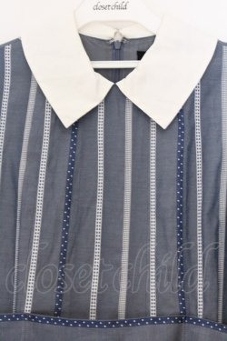 画像2: Jane Marple / Ribbon stripe jacquardのパプリックドレス M ブルーグレー O-26-03-07-1067-JM-OP-OW-OS