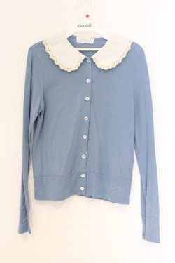 画像1: Jane Marple / 刺繍襟カーディガン M ブルー O-26-03-07-1068-JM-TO-OW-OS