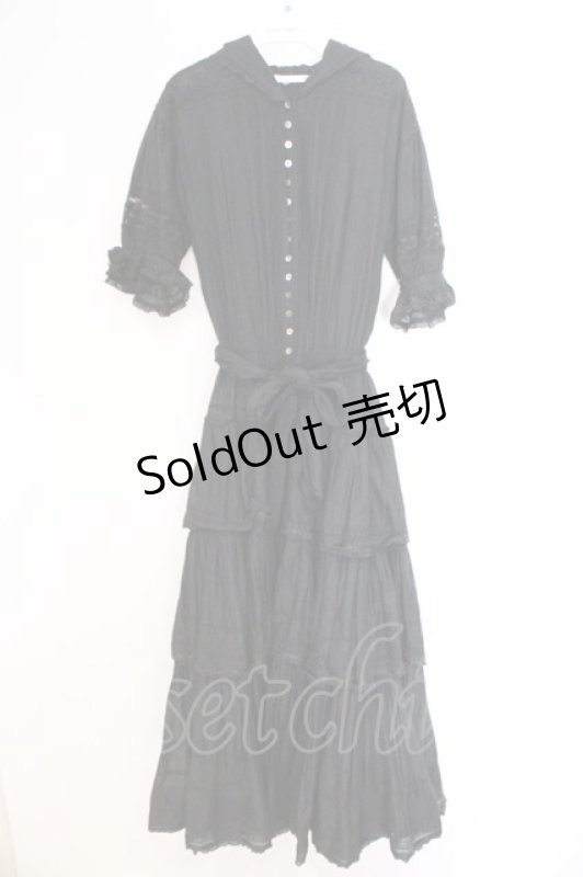 画像1: PINK HOUSE / ピンタック使いローンティアードワンピース  クロ O-26-03-07-1075-LO-OP-OW-OS (1)