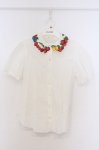 画像1: Jane Marple / フルーツピクニックのデコパージュカラーブラウス M シロ O-26-03-07-1014-JM-BL-IG-OS (1)