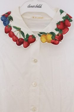 画像2: Jane Marple / フルーツピクニックのデコパージュカラーブラウス M シロ O-26-03-07-1014-JM-BL-IG-OS