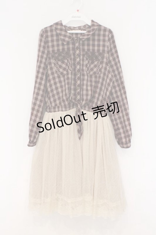 画像1: axes femme / チュール切り替えシャツワンピース M ワイン×生成り O-26-03-07-1018-AX-OP-IG-OS (1)