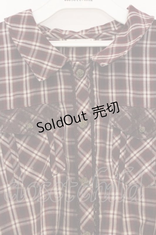 画像2: axes femme / チュール切り替えシャツワンピース M ワイン×生成り O-26-03-07-1018-AX-OP-IG-OS (2)