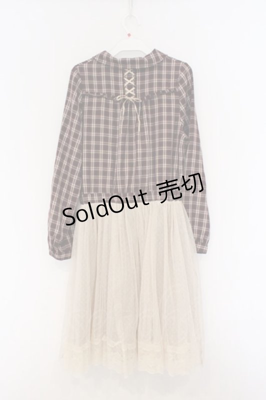 画像3: axes femme / チュール切り替えシャツワンピース M ワイン×生成り O-26-03-07-1018-AX-OP-IG-OS (3)