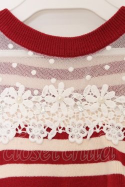 画像2: axes femme POETIQUE / チュールスリーブボーダーニット M アカ×アイボリー O-26-03-07-1020-AX-TO-IG-OS