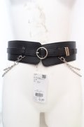axes femme / チェーン付き太幅合皮ベルト  クロ O-26-03-07-096-AX-ZA-OW-OS