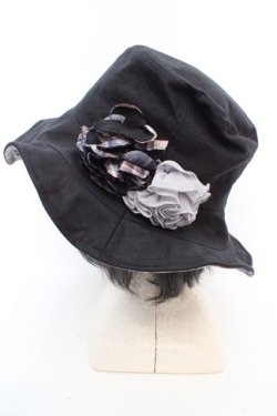 画像1: axes femme / モチーフ付きリバーシブルハット  クロ×ネイビー O-26-03-07-011-AX-AC-OW-OS