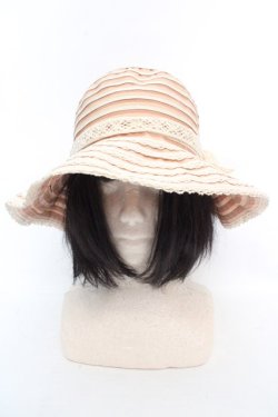 画像2: axes femme / レースボーダーハット 57.5cm ピンク O-26-03-07-013-AX-AC-OW-OS