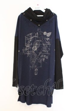 画像1: Ozz conte / インダストリアルプリントハイネックプルオーバー  ネイビー O-26-03-08-011-OO-TO-OW-OS