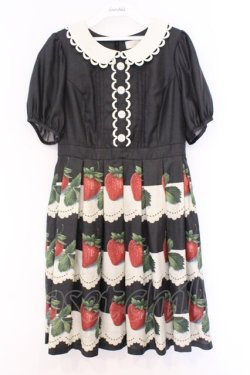 画像1: Leur Getter / Antique Lace Strawberry袖付きワンピース M クロ O-26-03-08-003-LU-OP-OW-OS