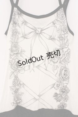 画像2: ALGONQUINS / レースアッププリントホルターキャミソール  アイボリー×ブラック O-26-03-09-038-AL-TO-IG-OS