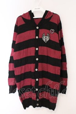 画像1: ALGONQUINS / ワッペンボーダーカーディガン  ワイン×ブラック O-26-03-09-039-AL-TO-IG-OS